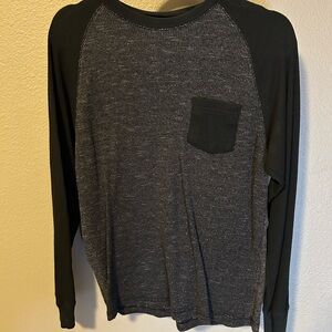 Mens Black & Charcoal Long Sleeve Raglan Tee